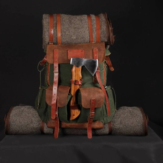 Bushcraft, Handmade Leather Waxed Canvas, Backpack, Rucksack