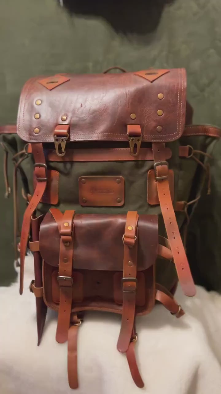 Handmade | Waxed Canvas Backpack | 50 L | Leather Backpack | Daily Use