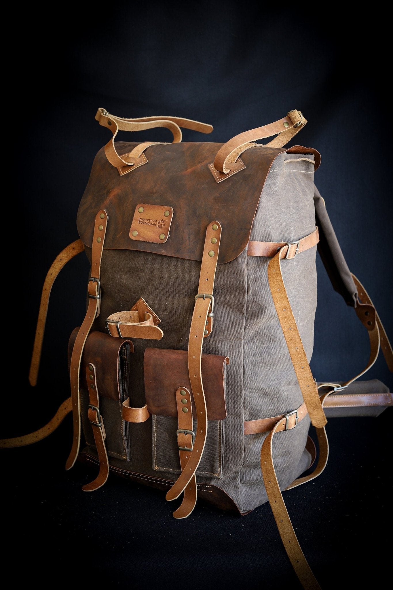 Bushcraft Handmade Wax Canvas Backpack, Leather Backpack, Travel