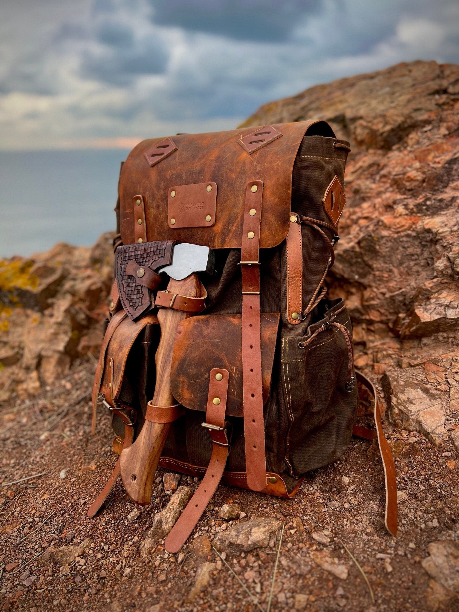 updated Custom order for Ryan Brown 50 leather giza backpack Bushcraft Camping Hiking Rucksack Backpack Outdoor Backpack