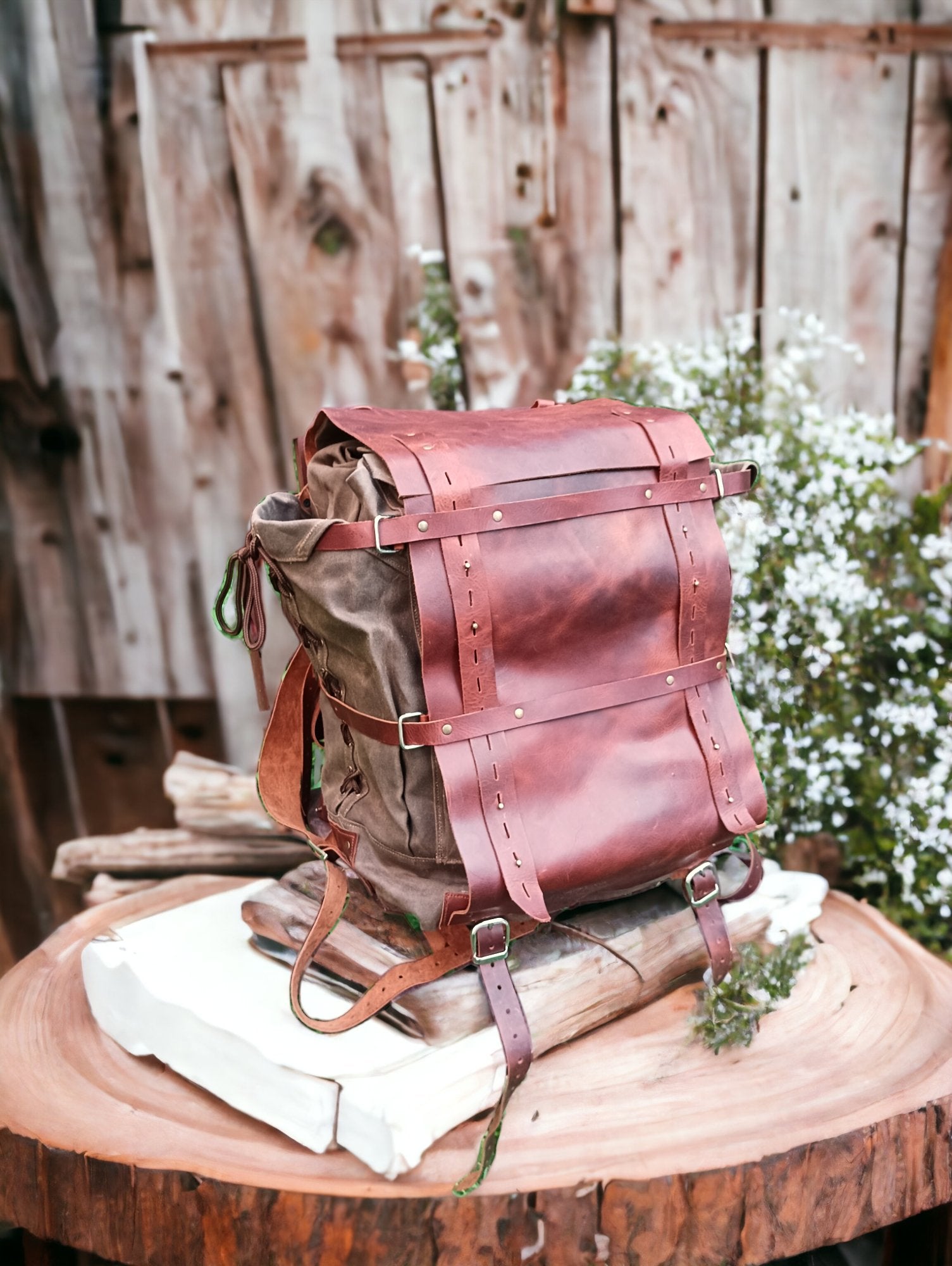 200USD Discount | Bushcraft Design Finalist | Handmade Leather and Canvas  Backpack for Travel, Camping,Military | 45 Liter | Personalization