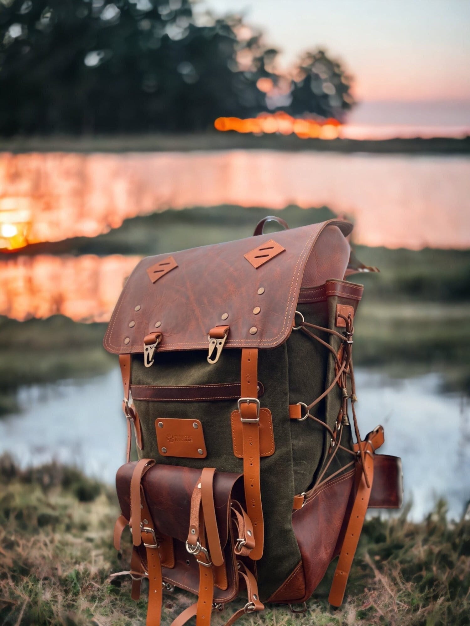 Mens canvas leather backpack sale