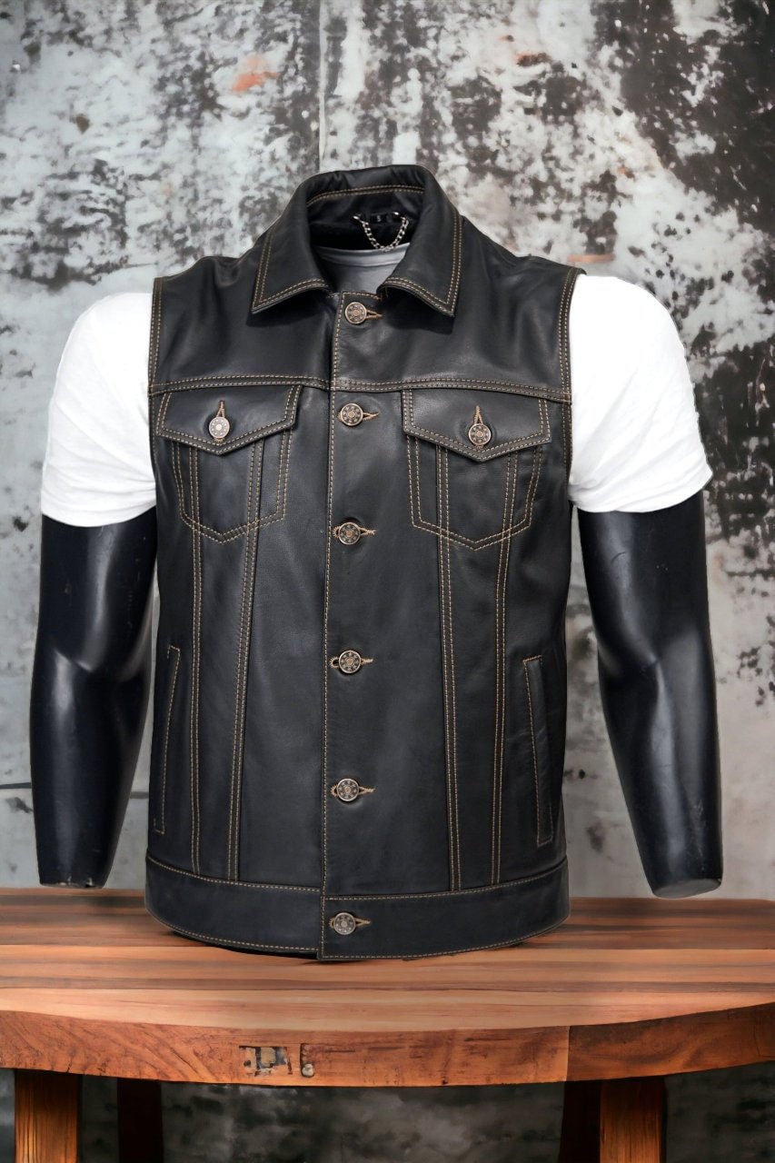 Westport Black Quilted Leather Vest