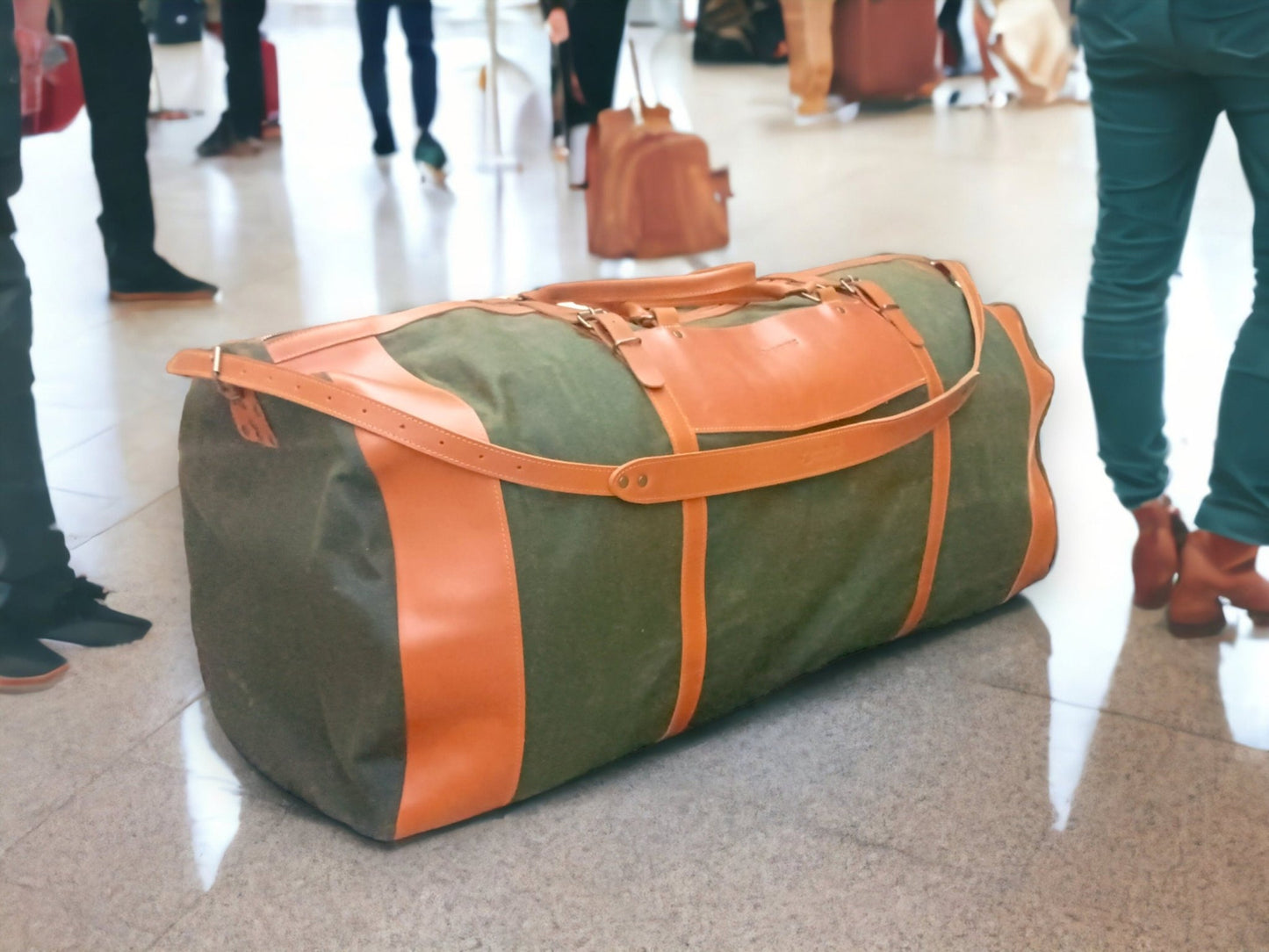 180 Liter | Duffle Bag |  Leather | Canvas | Travel Holdall | Luggage | Carry All Holdall |  Leather Luggage | Carry on Baggage, Suitcase  99percenthandmade Green 180 Liter 