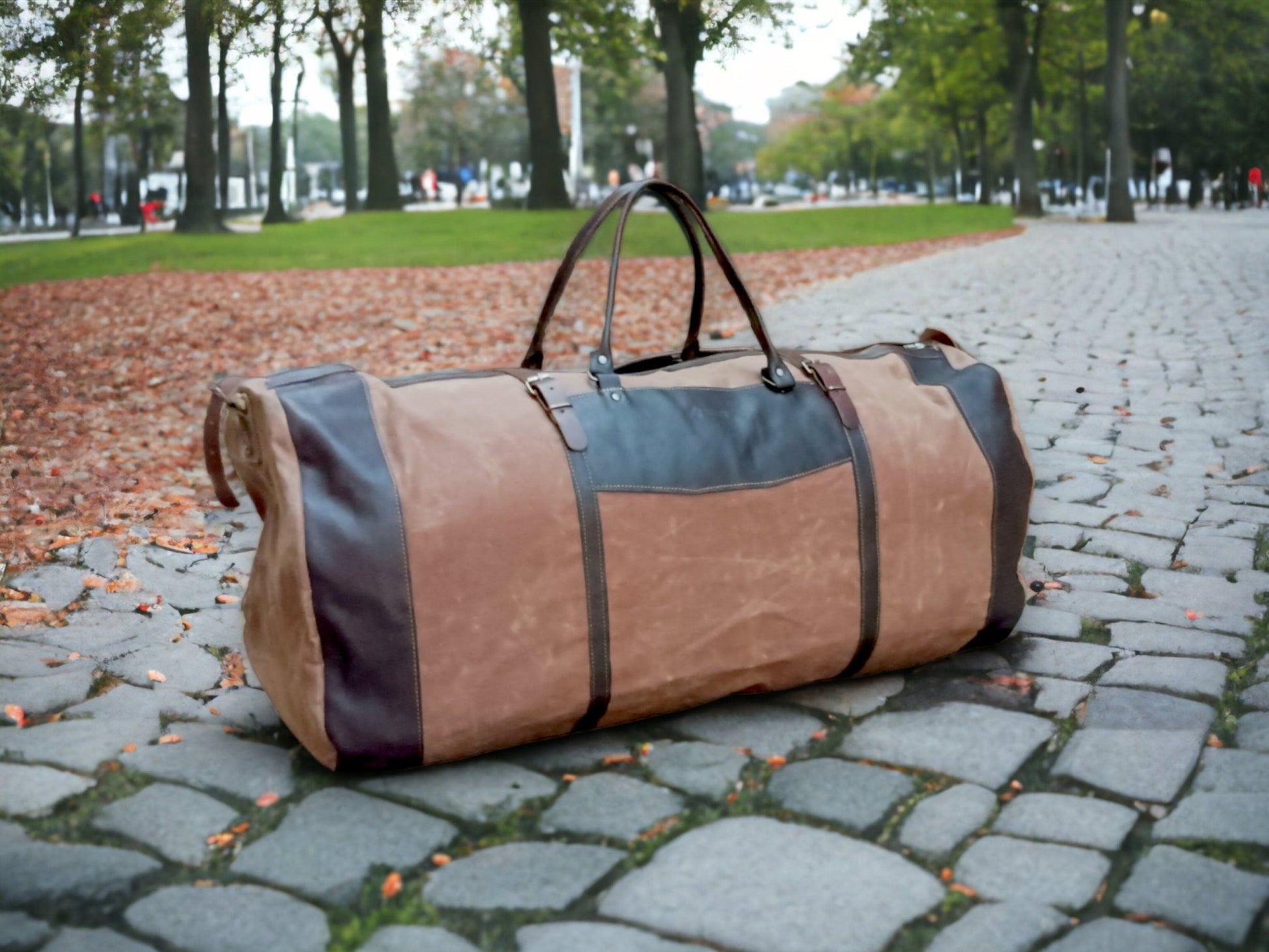 180 Liter | Duffle Bag |  Leather | Canvas | Travel Holdall | Luggage | Carry All Holdall |  Leather Luggage | Carry on Baggage, Suitcase  99percenthandmade Brown 180 Liter 