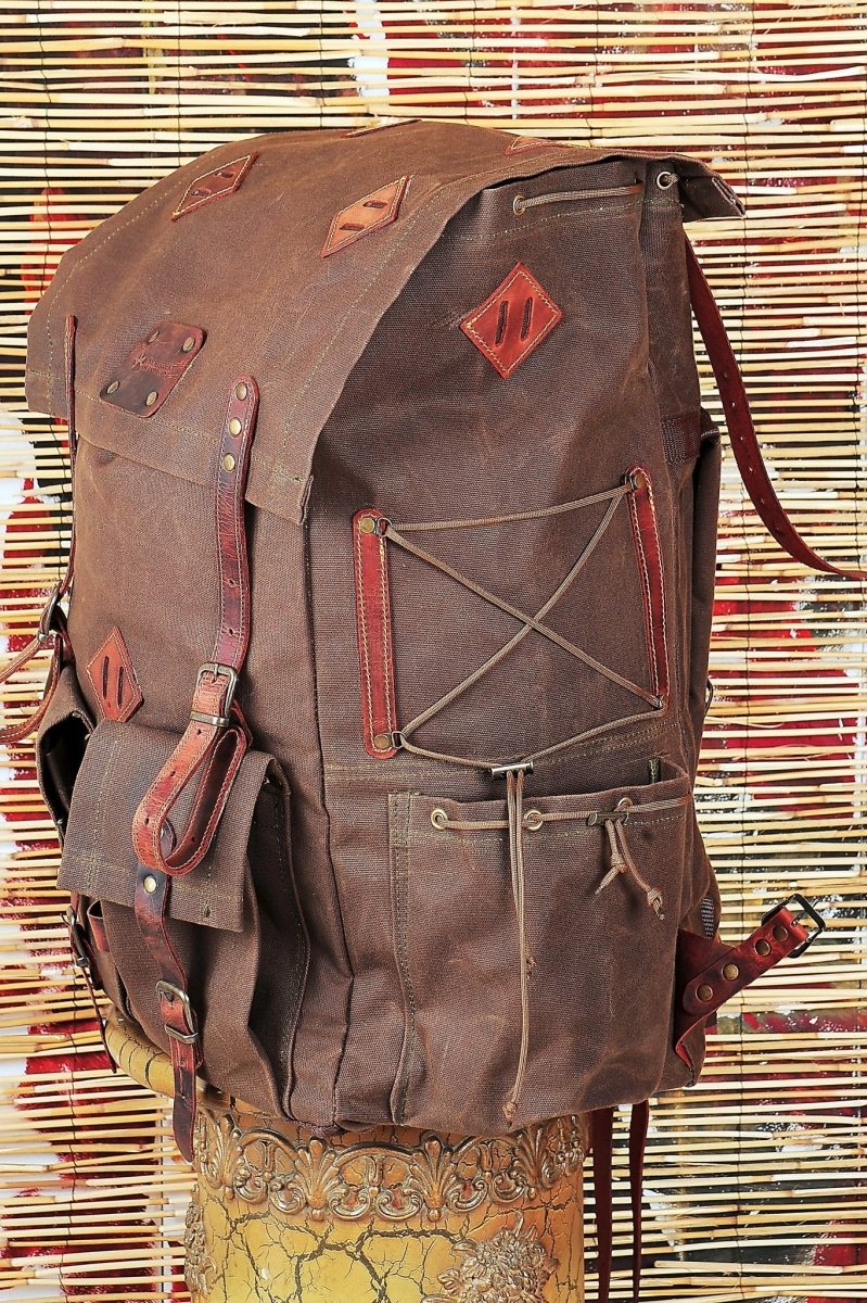 For Thomas | Bushcraft Backpack | Brown, Green, Dhaki Colours | Handmade Leather, Waxed Canvas Backpack for Travel-Camping | Personalization (Copy) (Copy) bushcraft - camping - hiking backpack 99percenthandmade Brown 30 Liters 