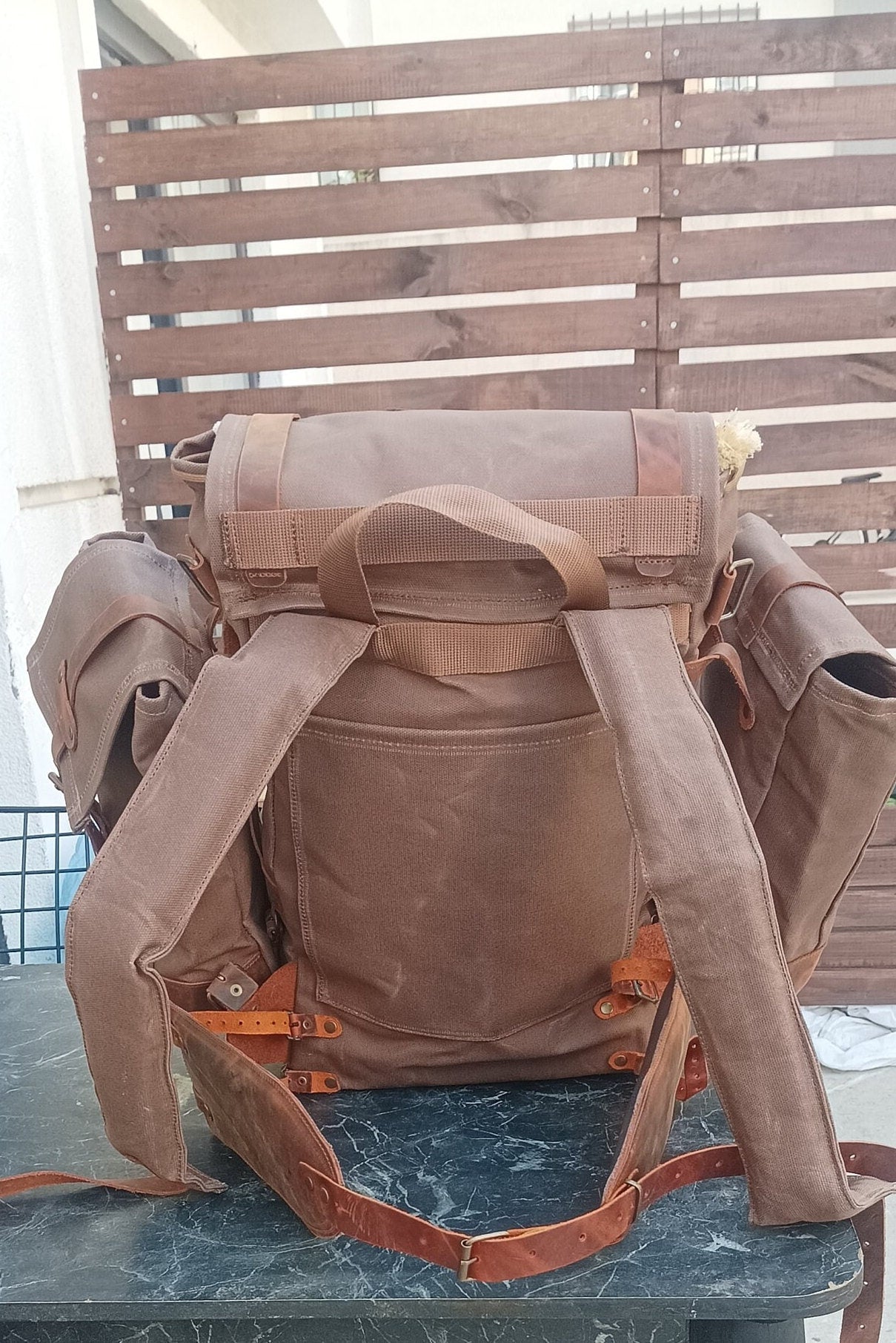 30L to 50L | Handmade  Waxed Canvas Backpack with leather for Travel, Camping | 50 Liter | Personalization  99percenthandmade   