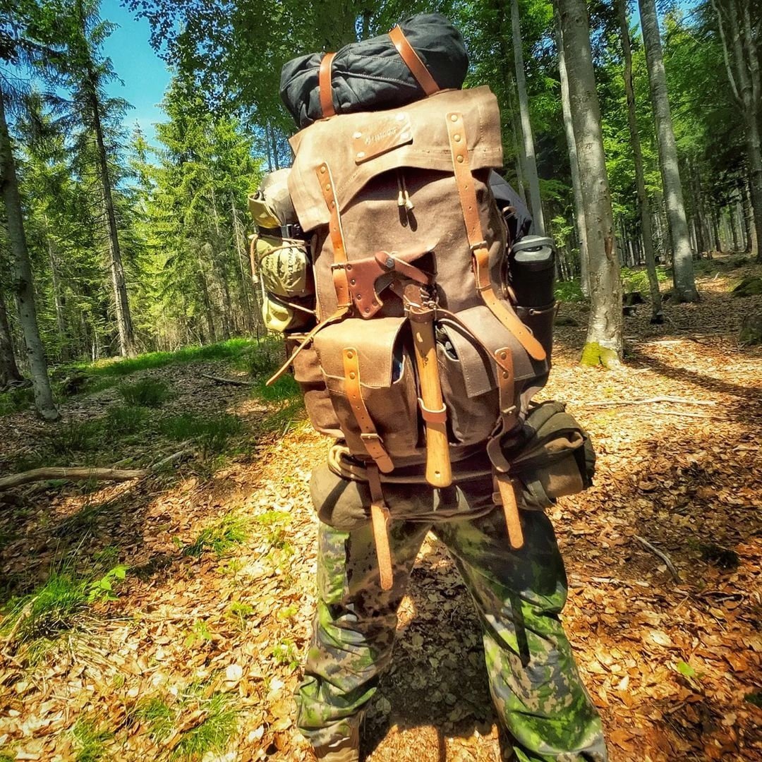 30L to 80L | Green, Brown, Dhaki | Camping Backpack | Buschraft Backpack | Handmade Leather, Canvas Backpack for Travel, Camping, Bushcraft