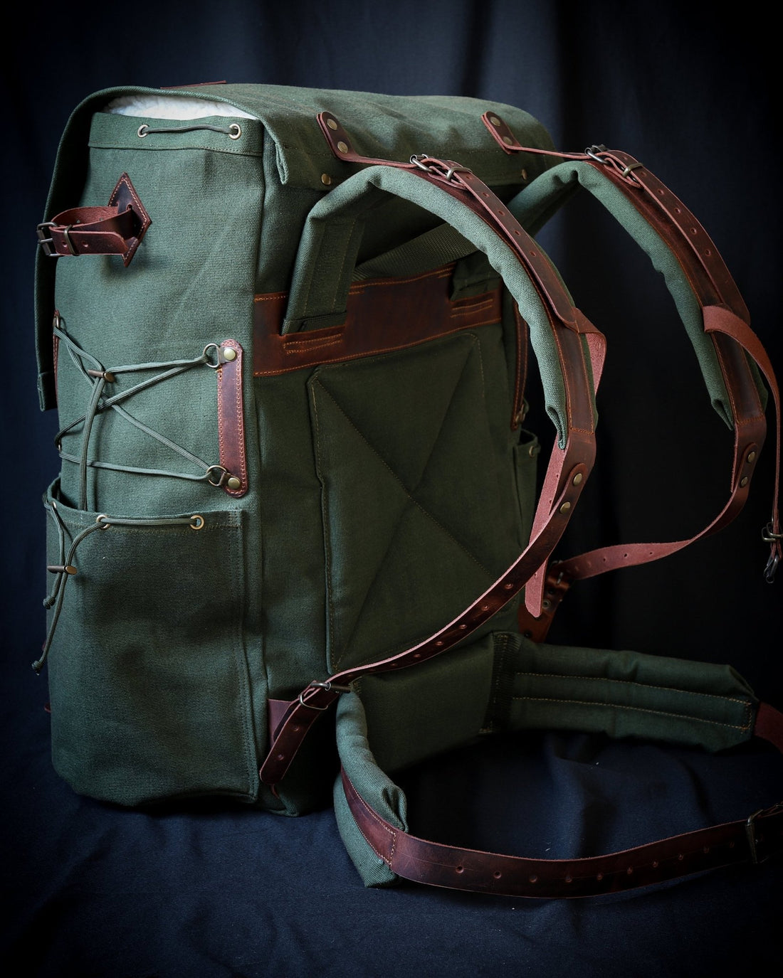 Brown,Green, Khaki, Handmade Leather and Waxed Canvas Backpack for Bushcraft , Camping, Hiking | 50 Liter | Personalization  99percenthandmade   