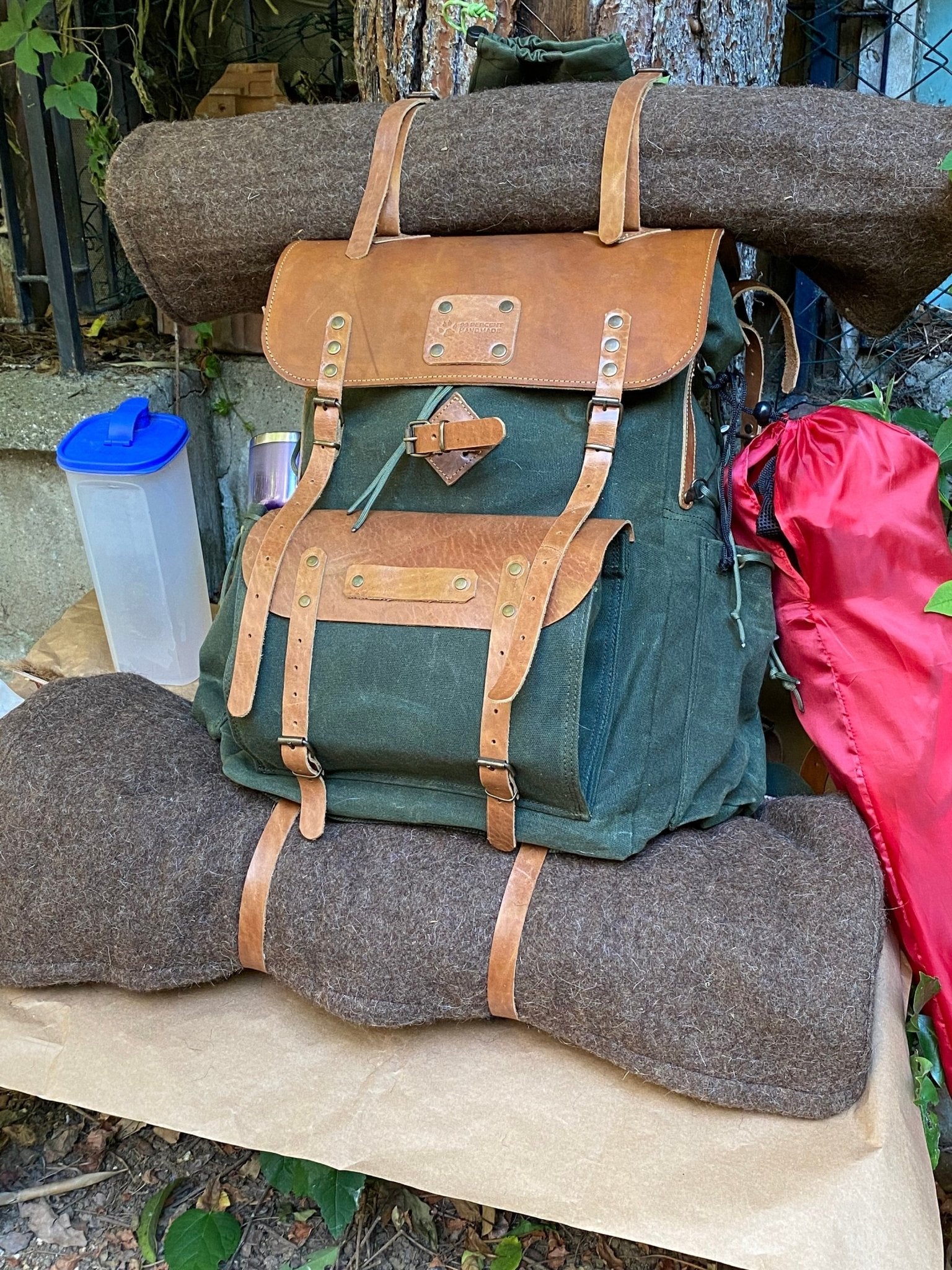 Leather Canvas Backpack Hiking Backpack. Camping Backpack