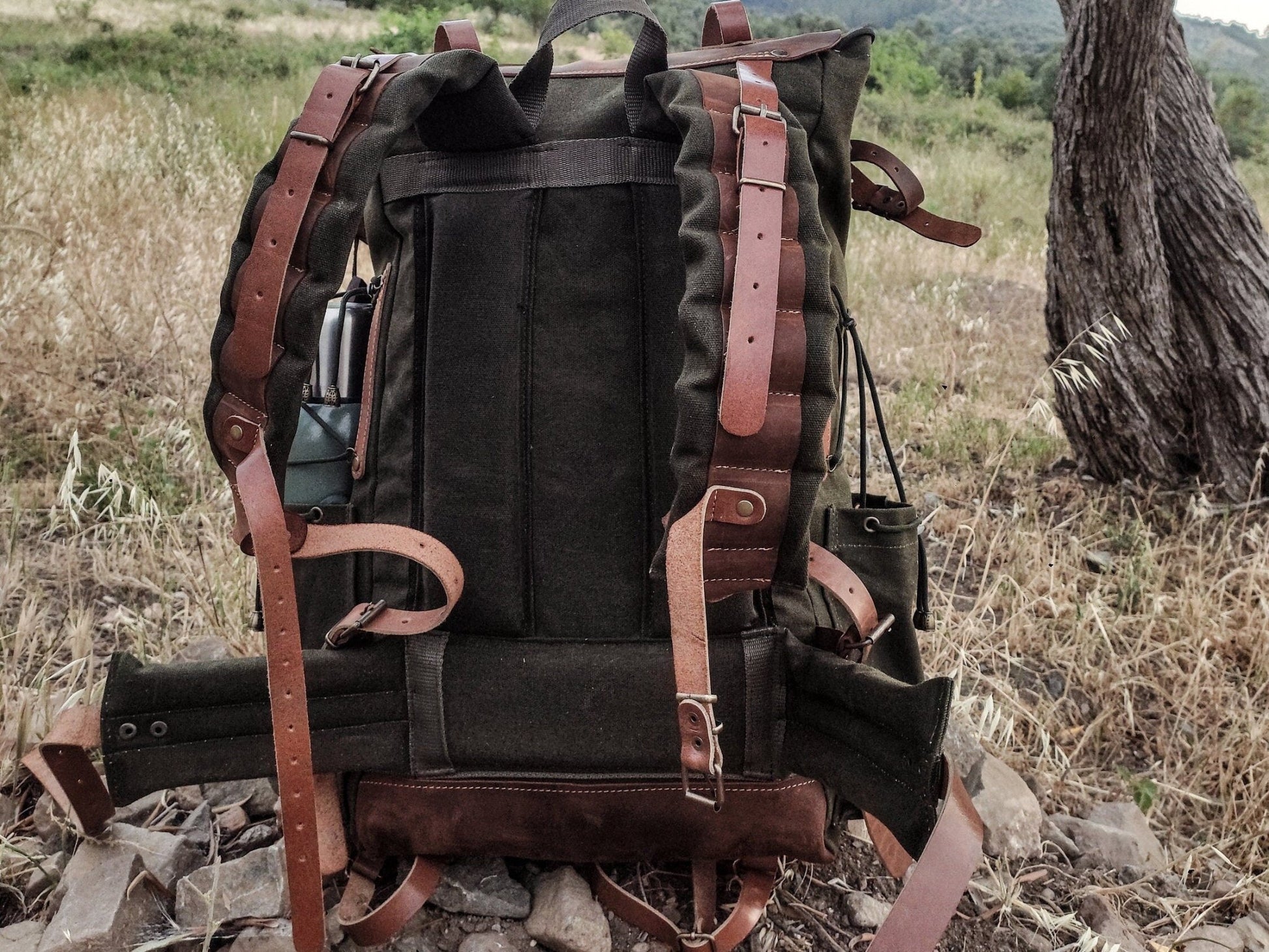 Camping Backpack, 40 Liter to 80 Liter, Camping Backpacks, Hiking backpack Canvas and Leather Backpack with Black-Brown-Green-White options  99percenthandmade   