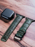 Crocodile Embossed Black Leather Apple Watch Strap ( Black, Brown, Blue, Red, Green )  99percenthandmade   