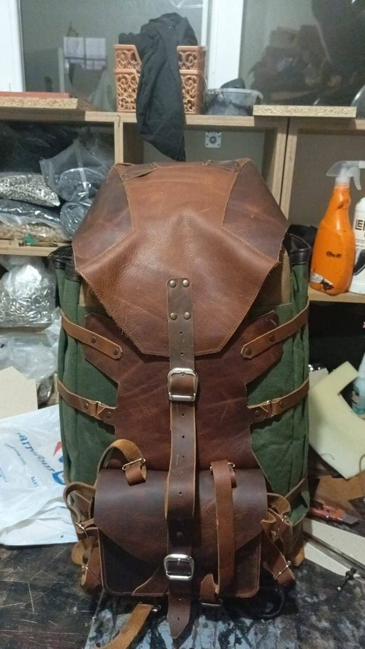 Handmade Custom Leather and Waxed Backpack for Travel, Camping | inside 45 Liter | Personalization  99percenthandmade   