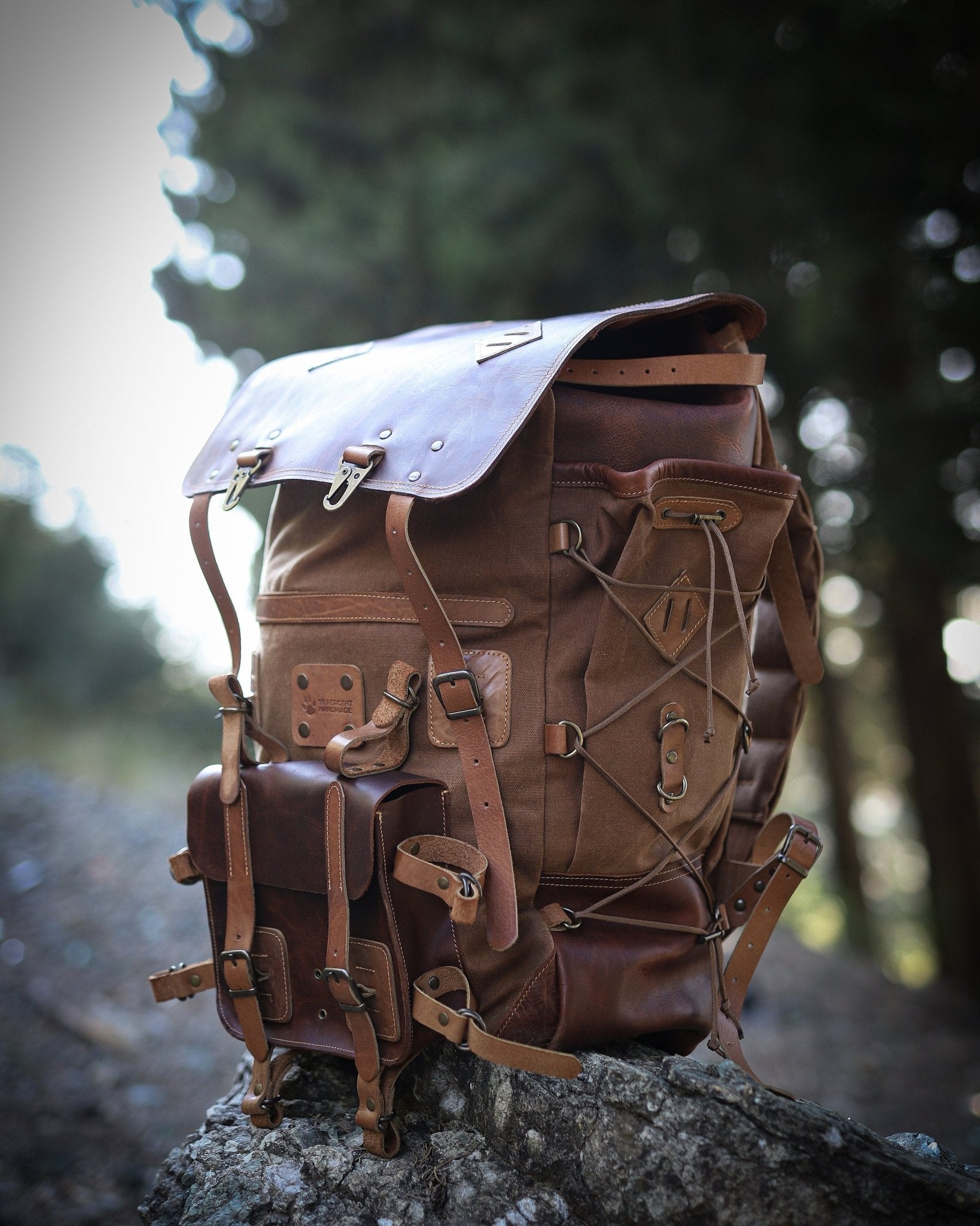 Handmade Leather Backpack | Brown | Waxed Canvas Backpack | Bushcraft Backpack | Travel, Camping, Hiking | Personalization for your request  99percenthandmade   