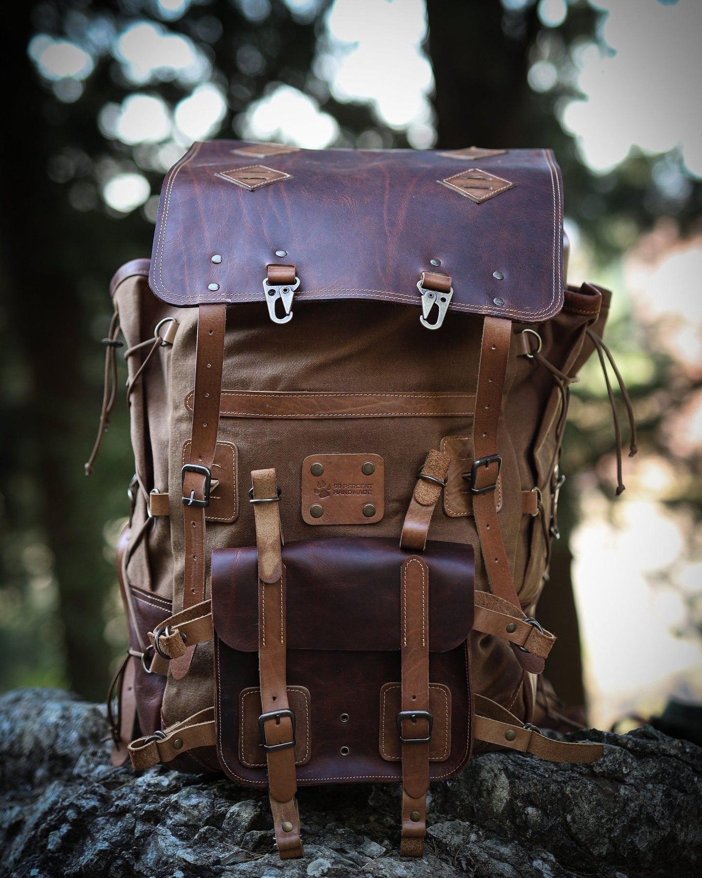 Handmade Leather Backpack | Brown | Waxed Canvas Backpack | Bushcraft Backpack | Travel, Camping, Hiking | Personalization for your request  99percenthandmade   