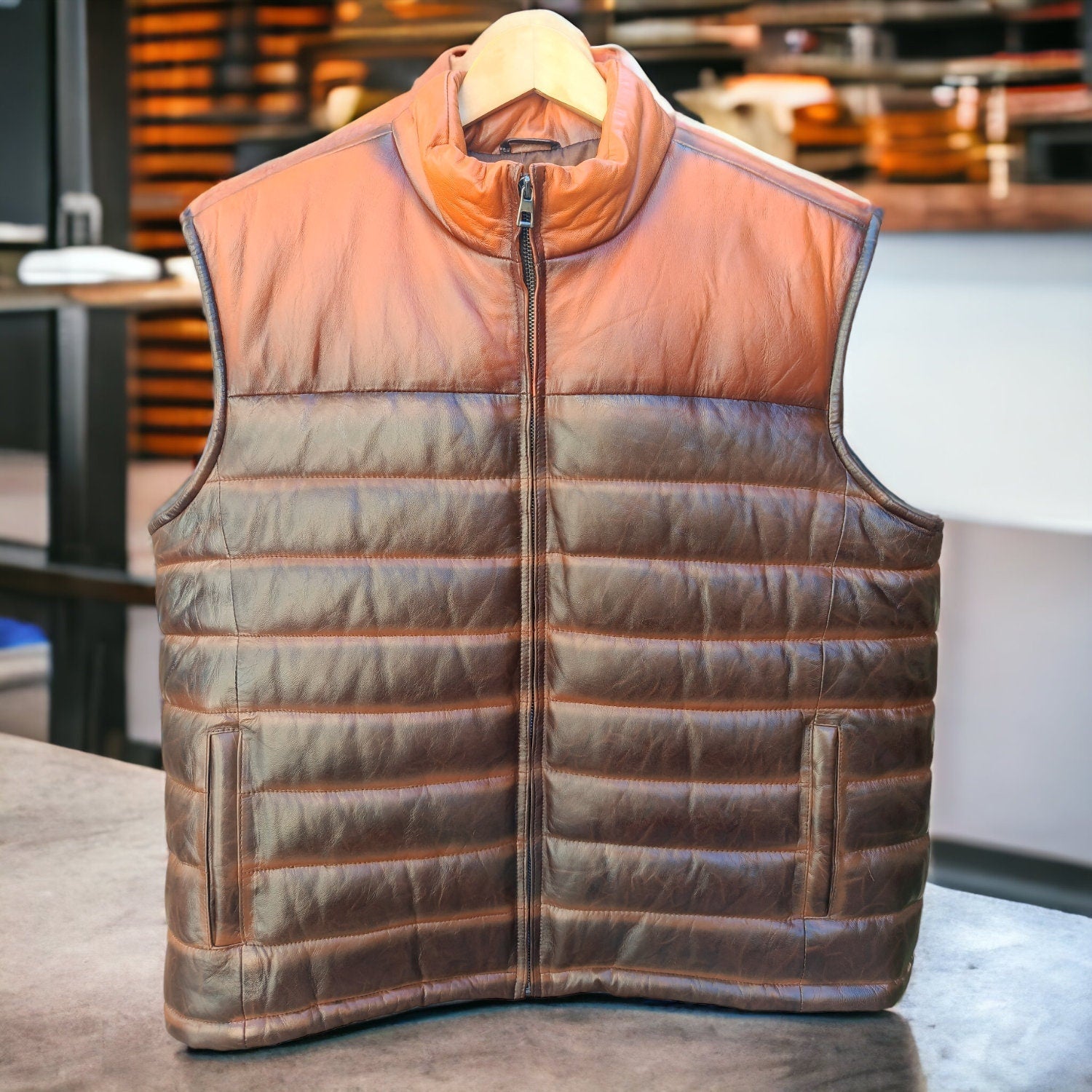 Handmade Leather Down Vest with 2 Color  Tailored to Your Size lambskin, Gifts For Men  99percenthandmade   
