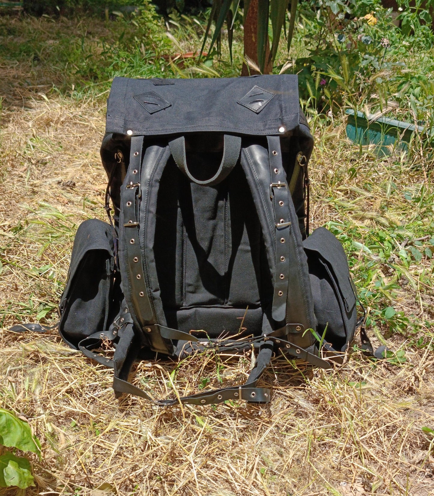 Handmade Waxed Canvas Leather Backpack | Detachable Pouches | 50 L | Daily Use | Bushcraft, Travel, Camping, Hunting, Fishing, Sports bag  99percenthandmade 30 Black 
