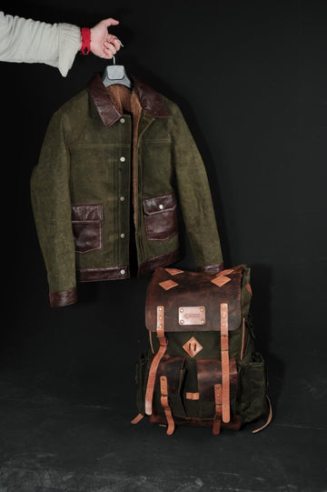 Leather Waxed Canvas Jacket and Backpack  99percenthandmade   