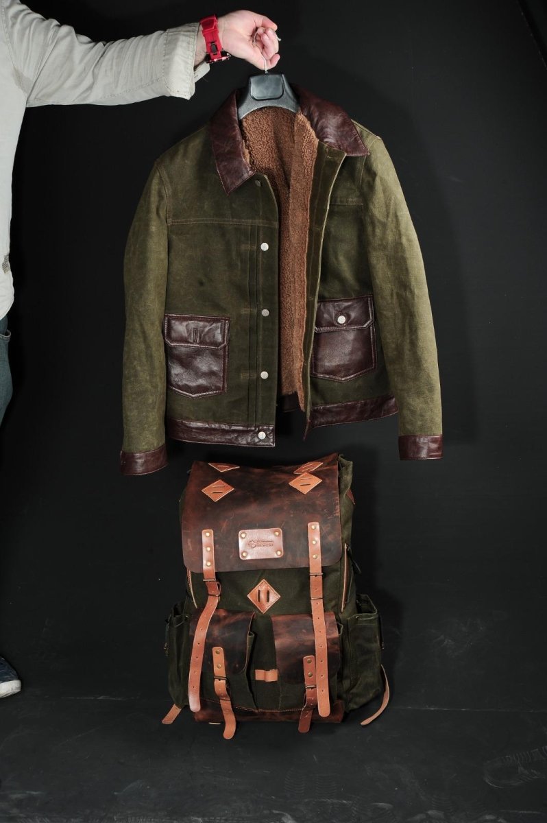 Leather Waxed Canvas Jacket and Backpack  99percenthandmade   