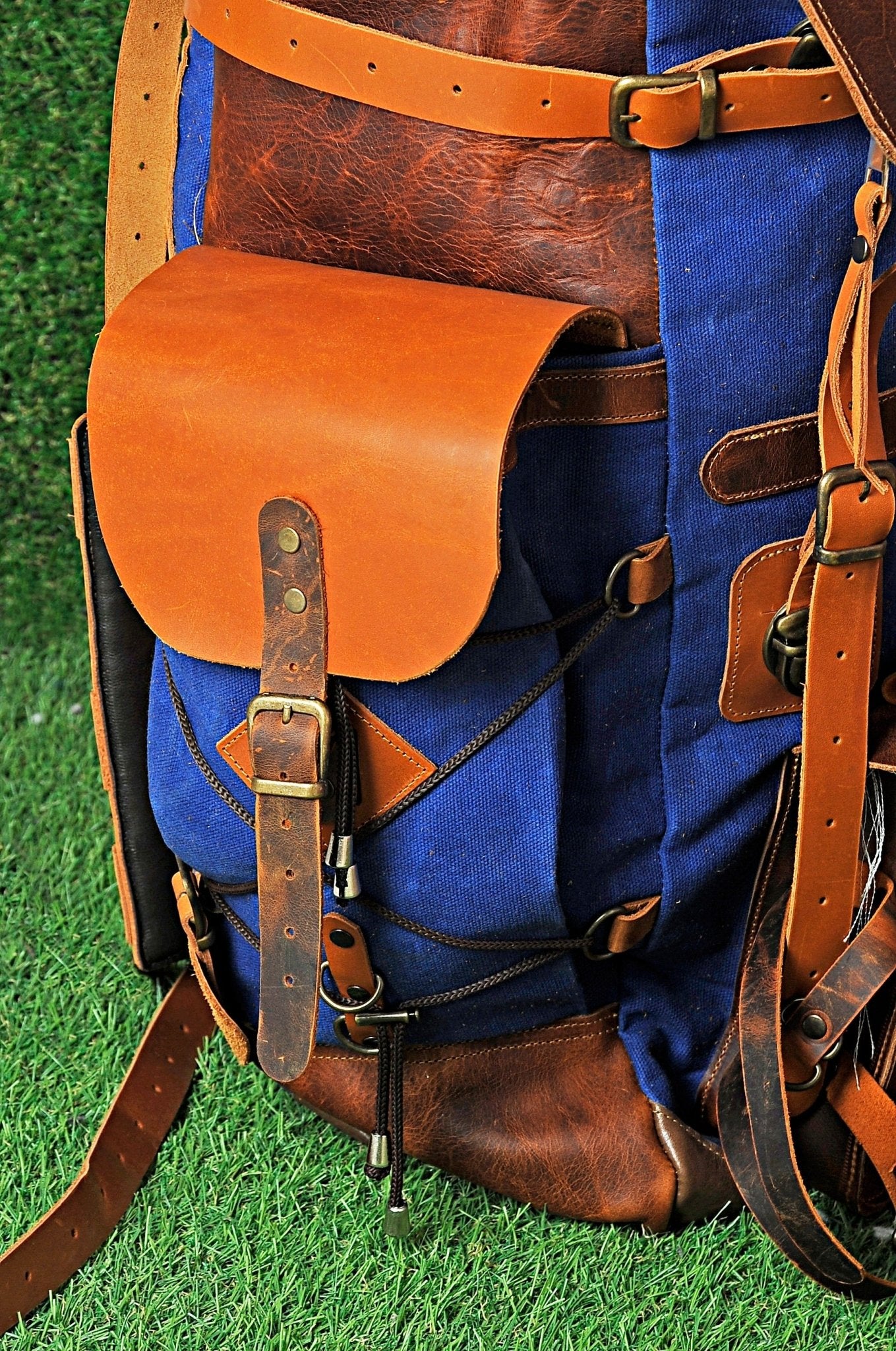 New | Handmade Waxed Canvas Backpack | 35L-45L | Leather Backpack | Daily Use | Bushcraft, Travel, Camping, Hunting, Fishing, Sports bag  99percenthandmade   