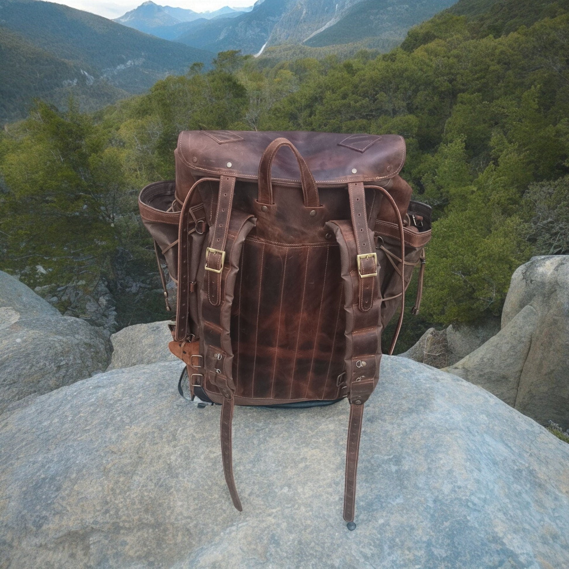 New | Handmade Waxed Canvas Backpack | 35L-45L | Leather Backpack | Daily Use | Bushcraft, Travel, Camping, Hunting, Fishing, Sports bag  99percenthandmade   