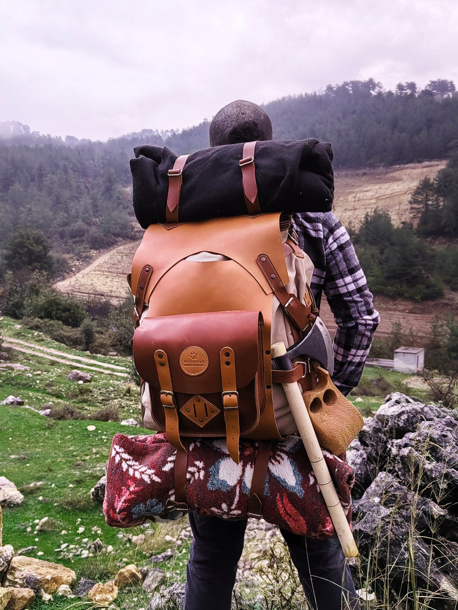 New Model | Handmade Leather and Waxed Backpack for Travel, Camping | inside 45 Liter | Personalization  99percenthandmade   