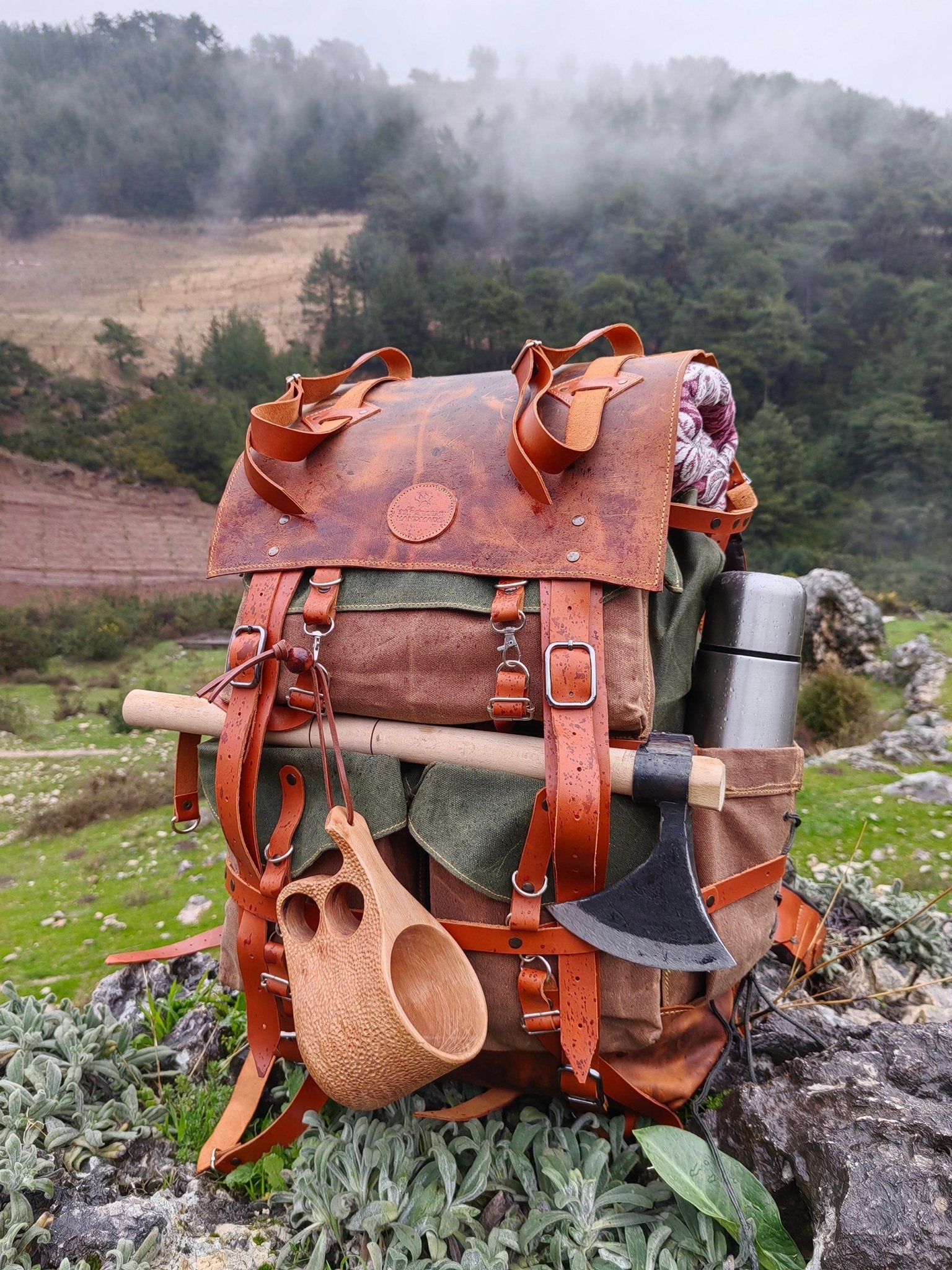 New Model | Limited Handmade Leather and Waxed Backpack for Travel, Camping | inside 45 Liter | Personalization  99percenthandmade   