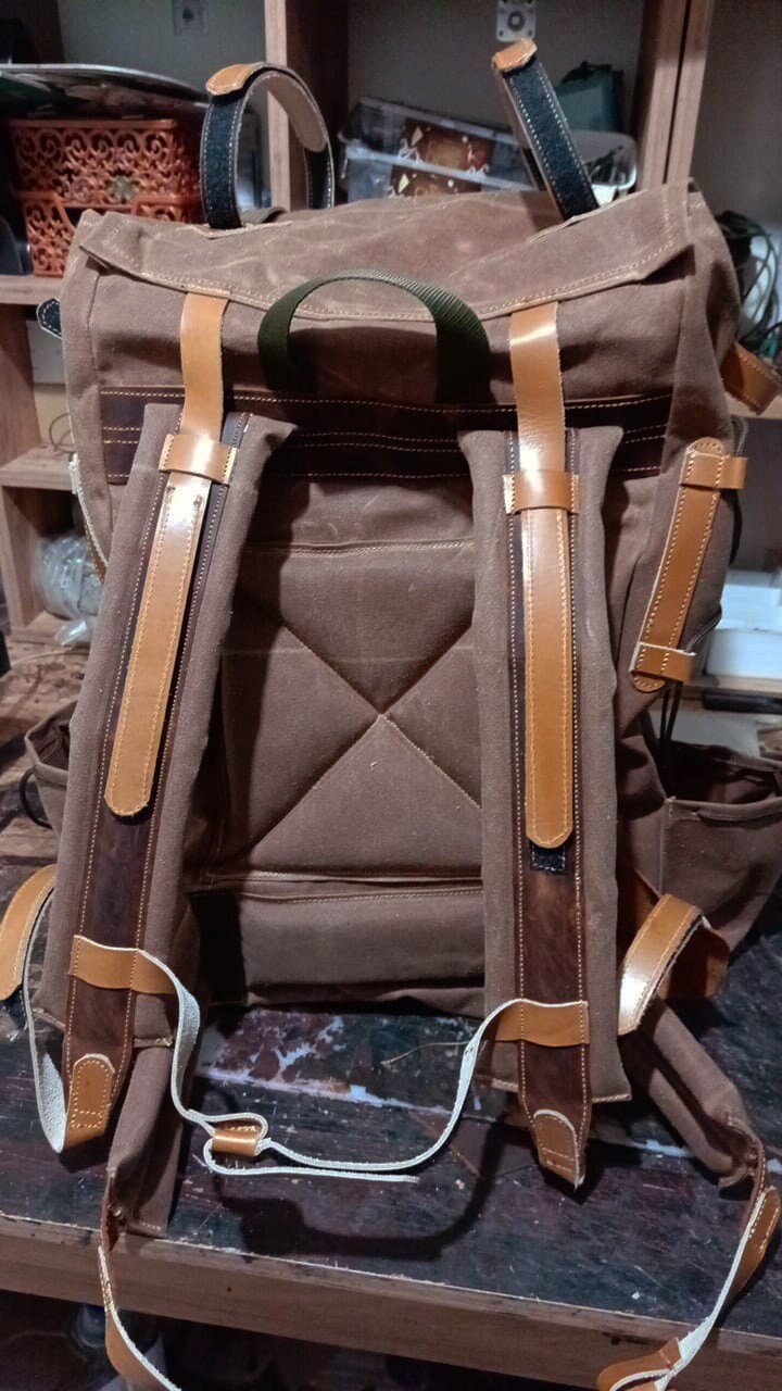 New Model | Velcro Connectors | Handmade Primitive Camping Bushcraft Backpack | No Metals | 80L to 30L Options | Leather | Canvas Backpack  99percenthandmade   
