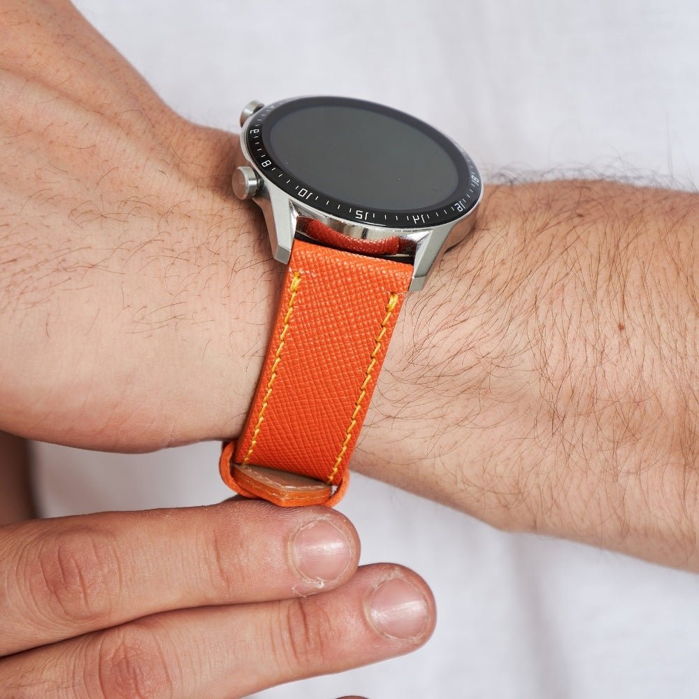 99percenthandmade Orange Leather Samsung Huawei Watch Strap