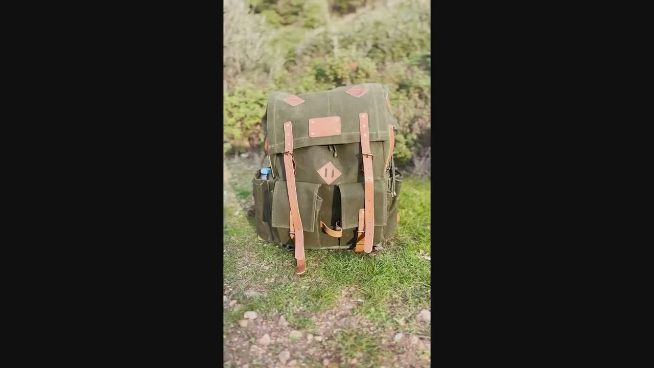 80 L | Bushcraft Backpack | Camping Backack | Green, Brown, Dhaki Colours | Handmade Leather, Canvas Backpack for Travel, Camping, Bushcraft