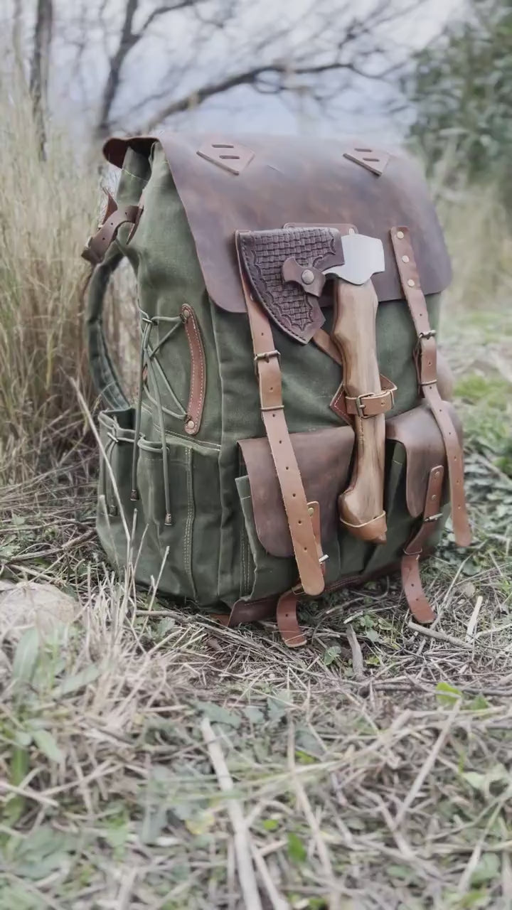 Bushcraft Backpack | Camping Backpack  | 30L to 80L | Brown-Green-Black | Rucksack | | Outdoor Backpack | Personalization