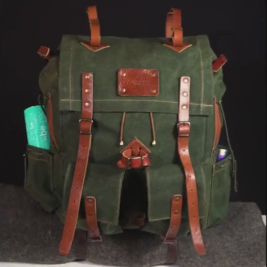 30L to 80L | Green, Brown, Dhaki | Camping Backpack | Buschraft Backpack | Handmade Leather, Canvas Backpack for Travel, Camping, Bushcraft