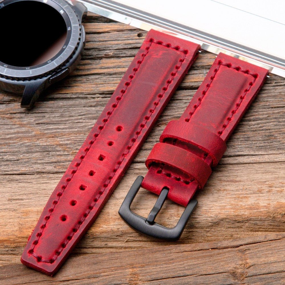 Red Leather Samsung - Huawei Watch Strap  99percenthandmade   