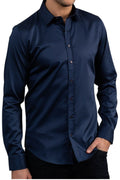 Slim Fit Long Sleeve Blue Satin Shirt 99percenthandmade   