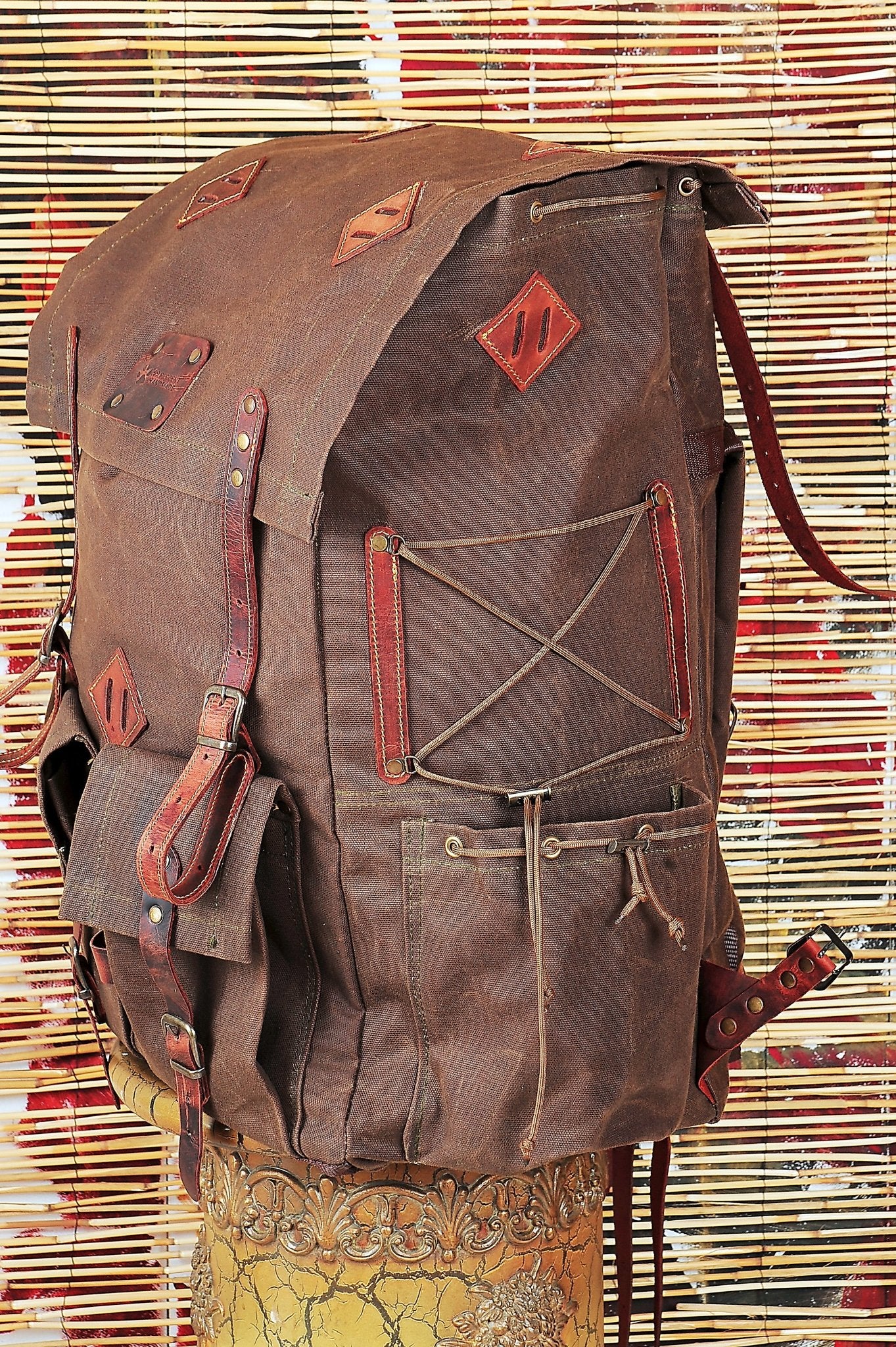 Bushcraft-Camping Bag, Waxed Canvas-Leather Backpack. – 99percenthandmade