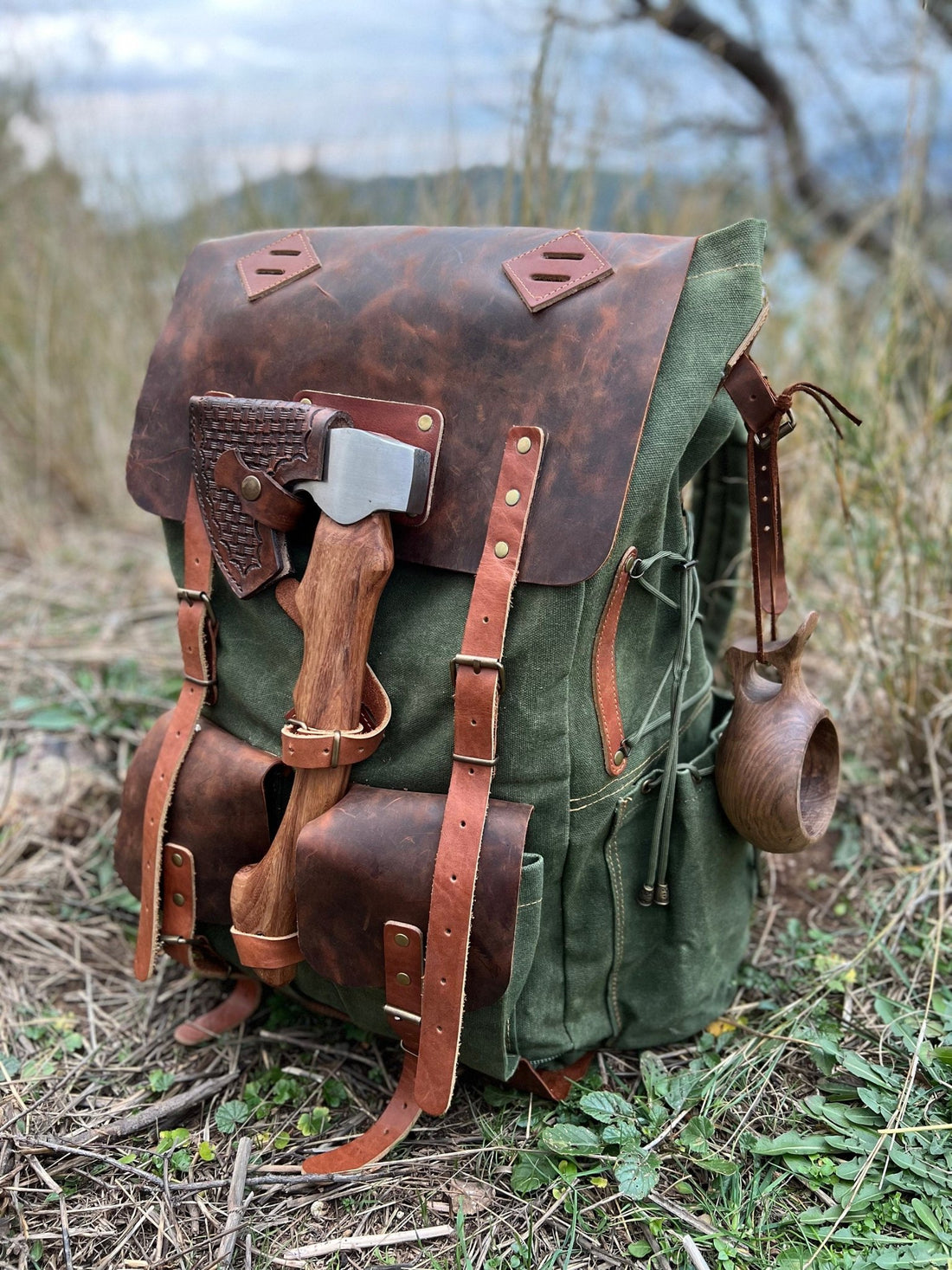 30L to 80L  | Green | Bushcraft  | Camping  | Hiking | Rucksack | Backpack | Outdoor Backpack | Personalization bushcraft - camping - hiking backpack 99percenthandmade   