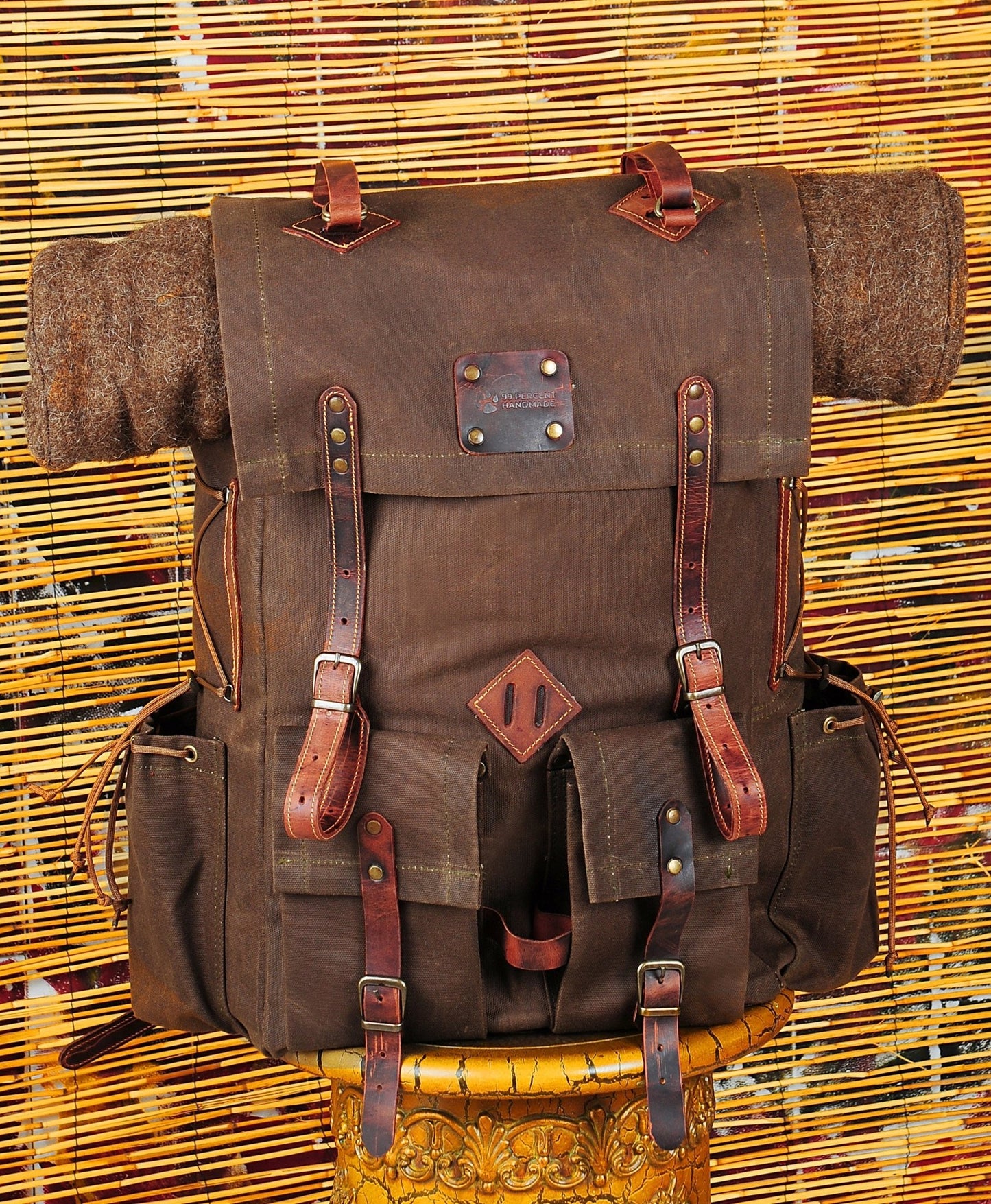 50L | 6 Pieces Left | Green, Brown, Dhaki Colours | Handmade Leather, Waxed Canvas Backpack for Travel, Camping, Bushcraft | Personalization bushcraft - camping - hiking backpack 99percenthandmade 30 Liters Brown Canvas 