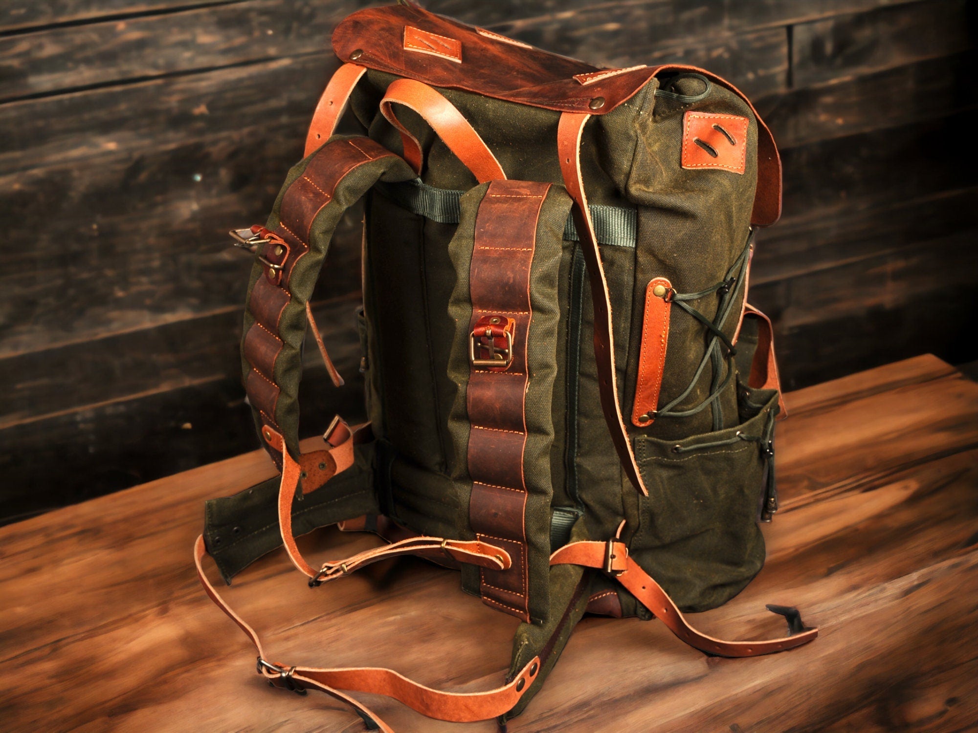 Large Waxed Canvas Hiking Backpack Rucksack Mens