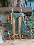 Bushcraft Handmade Green Canvas and Genuine Tan Leather Backpack for Travel, Camping, Fishing | 50 Liters | Personalization for your request bushcraft - camping - hiking backpack 99percenthandmade   