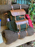 Bushcraft Handmade Green Canvas and Genuine Tan Leather Backpack for Travel, Camping, Fishing | 50 Liters | Personalization for your request bushcraft - camping - hiking backpack 99percenthandmade   