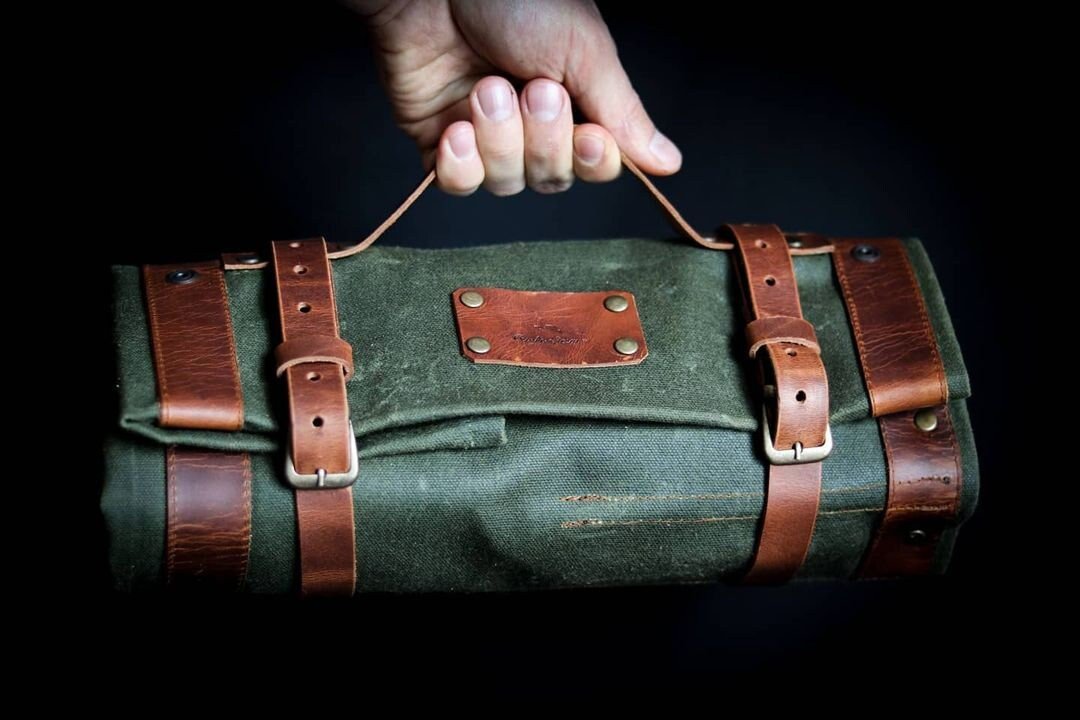 Bushcraft Leather Knife  Bag, 7 blade pockets, 1 glove compartment  99percenthandmade   