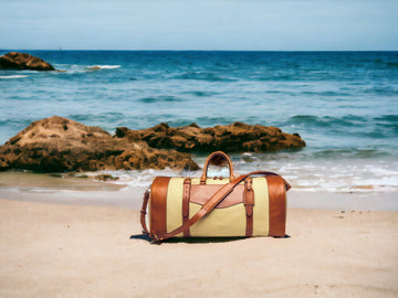 Cream Canvas - Tan Leather | Duffle Bag | Handmade Duffle Bag  | Weekend Bag | Travel | Leather Bag | Duffle Purse Crossbody | Limited  99percenthandmade Cream - Tan Small - Liner No 