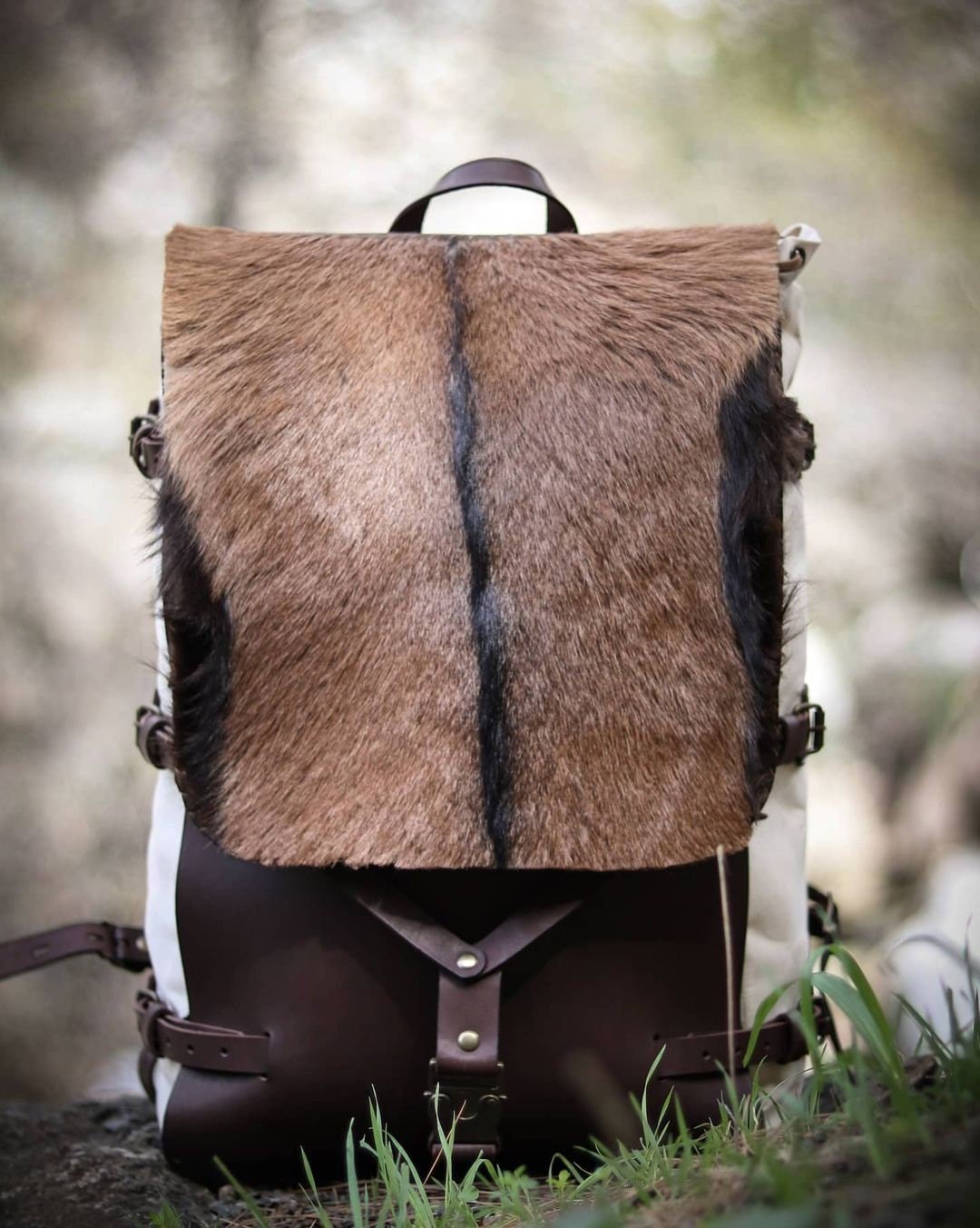 Model Name : Alexandria Template | Custom Leather-Canvas Backpack with Fur Flap, You can Redesign-Customize the item | 30 Liter to 80 Liter Options bushcraft - camping - hiking backpack 99percenthandmade   