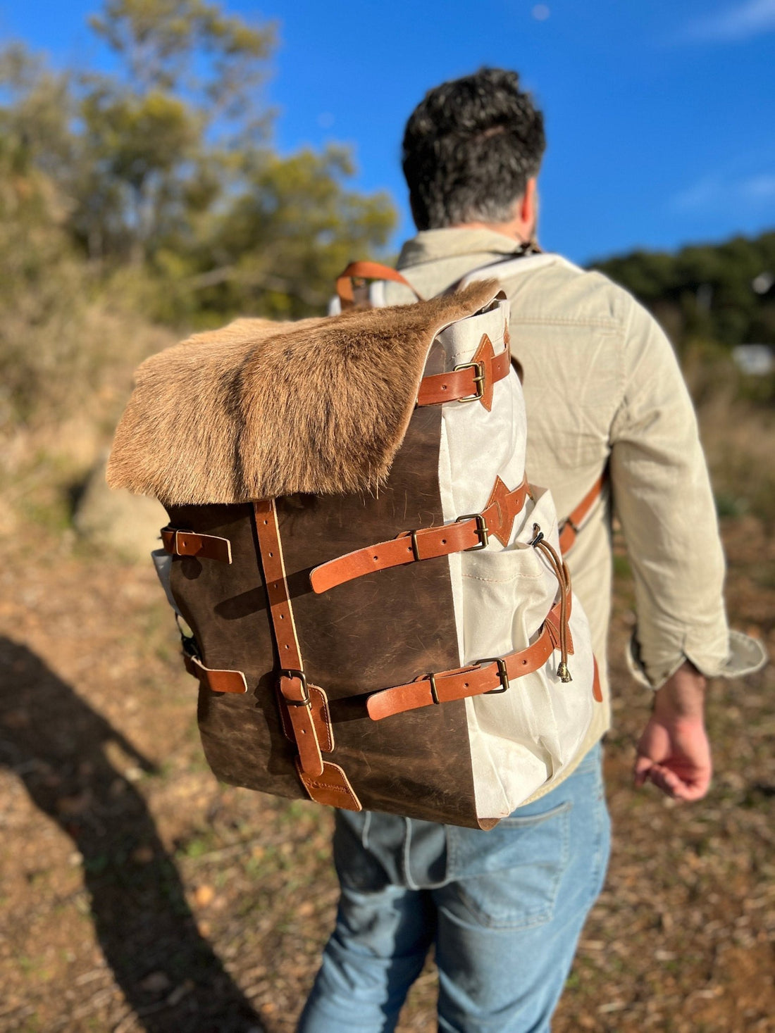 Goat Fur | Camping Backpack | Bushcraft Backpack | Bushcraft | Camping | Outdoor | Hiking | Handmade Backpack l  | 30,40,50 Litres option  99percenthandmade 30 With Fur white