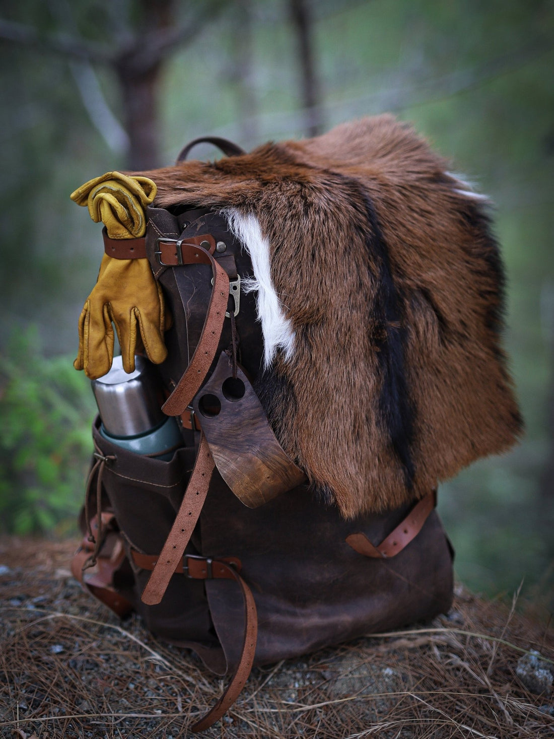 Goat Fur , Canvas and Leather Bag | Bushcraft | Camping | Outdoor | Hiking | Handmade Backpack l  | 30,40,50 Litres option  99percenthandmade   