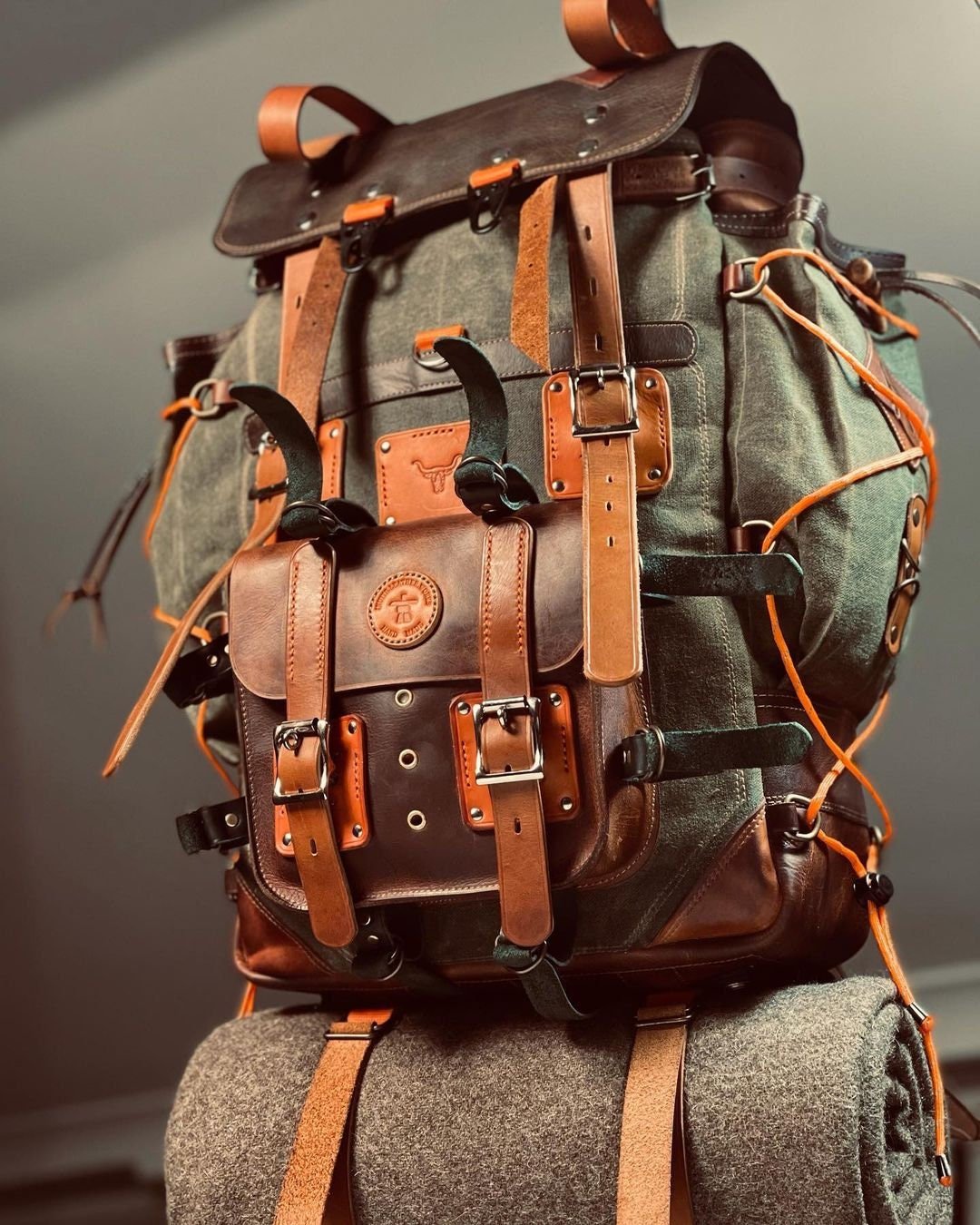 200USD Discount | Bushcraft Design Finalist | Handmade Leather and Canvas  Backpack for Travel, Camping,Military | 45 Liter | Personalization