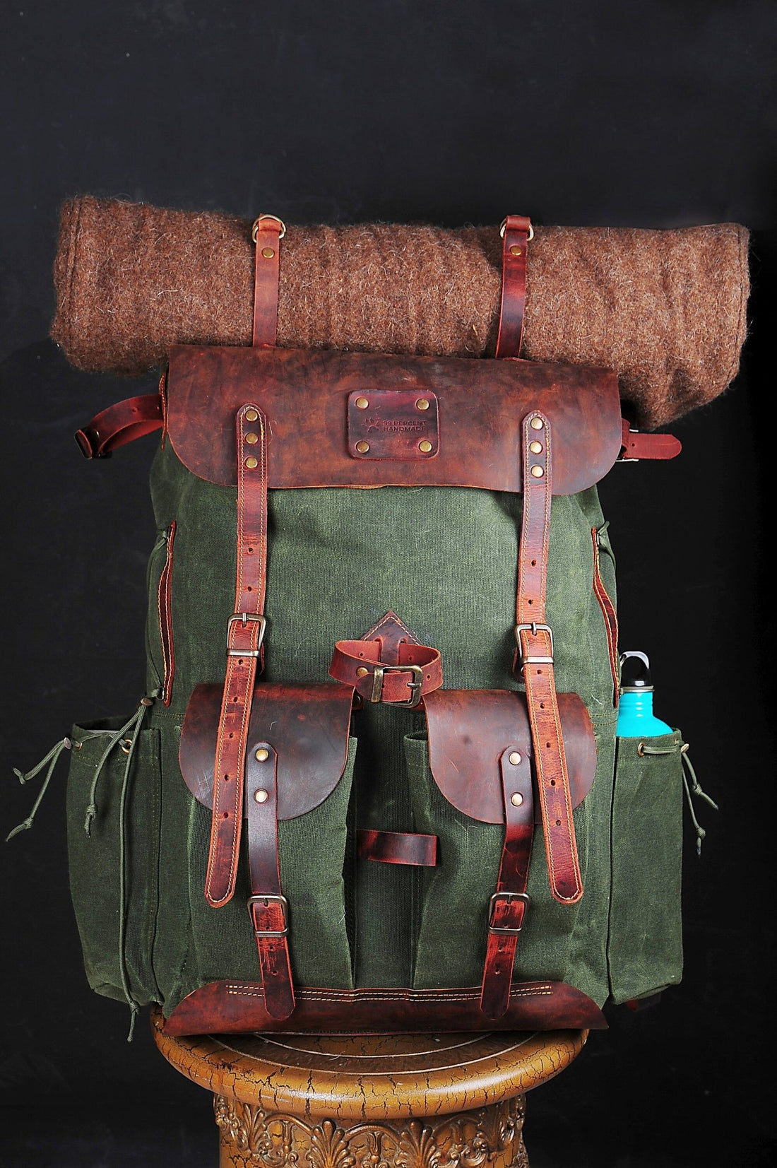 Green Bestseller | Leather Backpack | Waxed Canvas Bag | Travel | Bushcraft | Camping | Green, Brown Options | 50 Liters | Personalization  99percenthandmade   