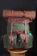 Green Bestseller | Leather Backpack | Waxed Canvas Bag | Travel | Bushcraft | Camping | Green, Brown Options | 50 Liters | Personalization bushcraft - camping - hiking backpack 99percenthandmade   