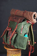 Green Bestseller | Leather Backpack | Waxed Canvas Bag | Travel | Bushcraft | Camping | Green, Brown Options | 50 Liters | Personalization bushcraft - camping - hiking backpack 99percenthandmade   