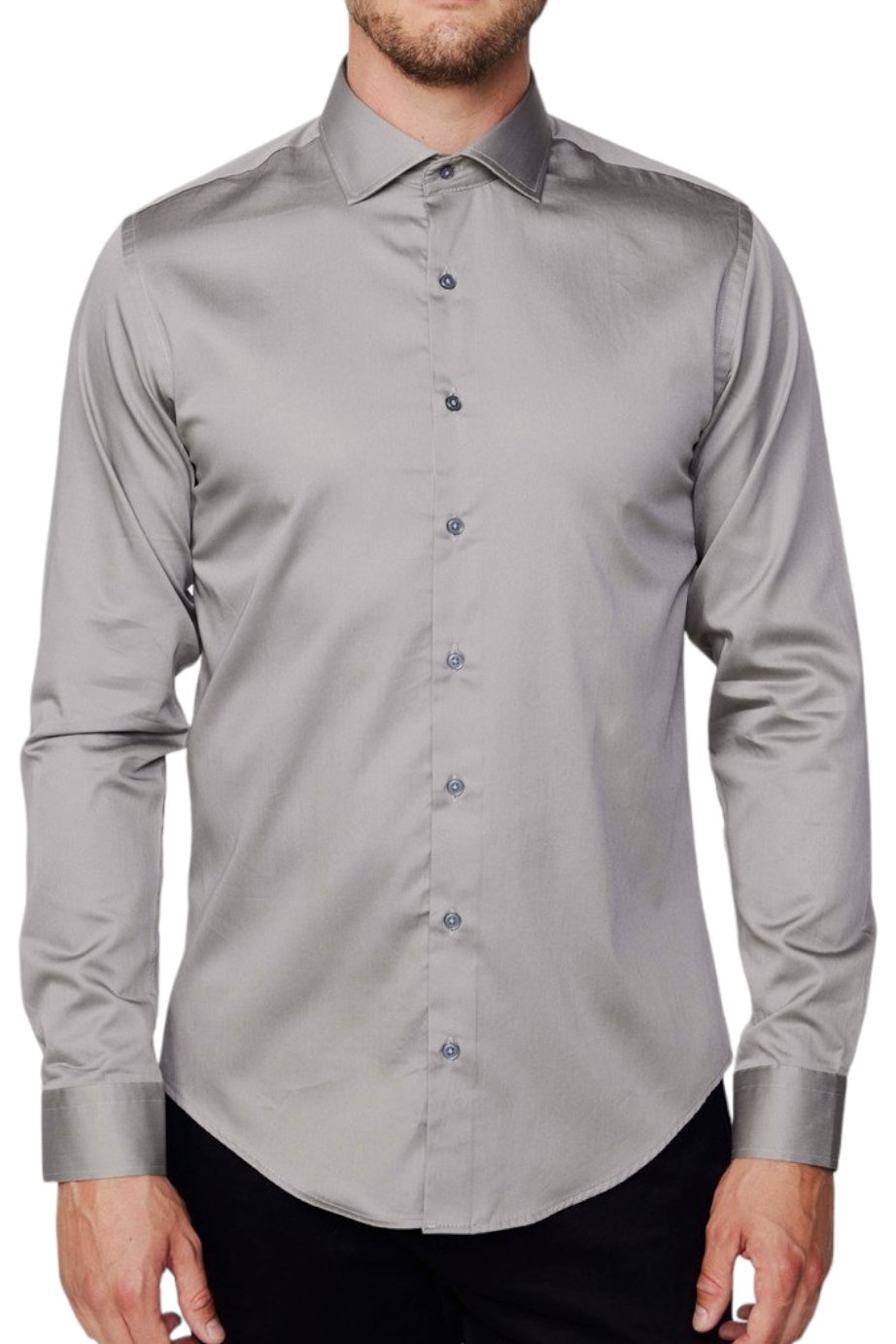 Grey Slim Fit Long Sleeve Cotton Satin Shirt 99percenthandmade   